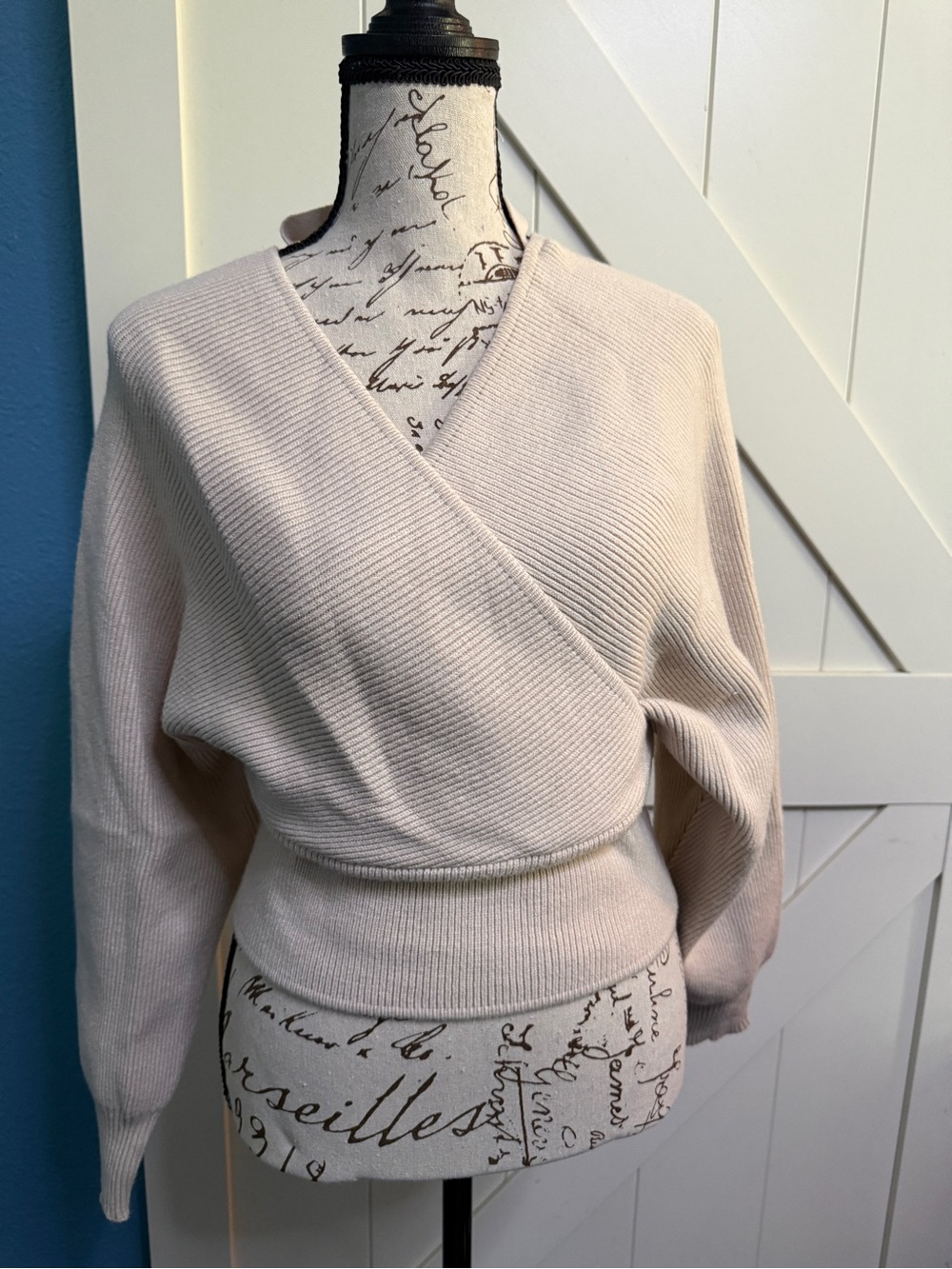 Zenana Outfitters Cream Wrapped V-Neck Sweater